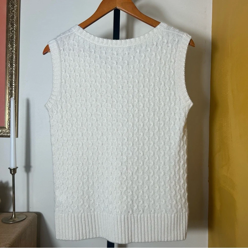 Fabiana Filippi Italy Cashmere Cable Knit Sweater Vest Quiet Luxury Cream Size 4
